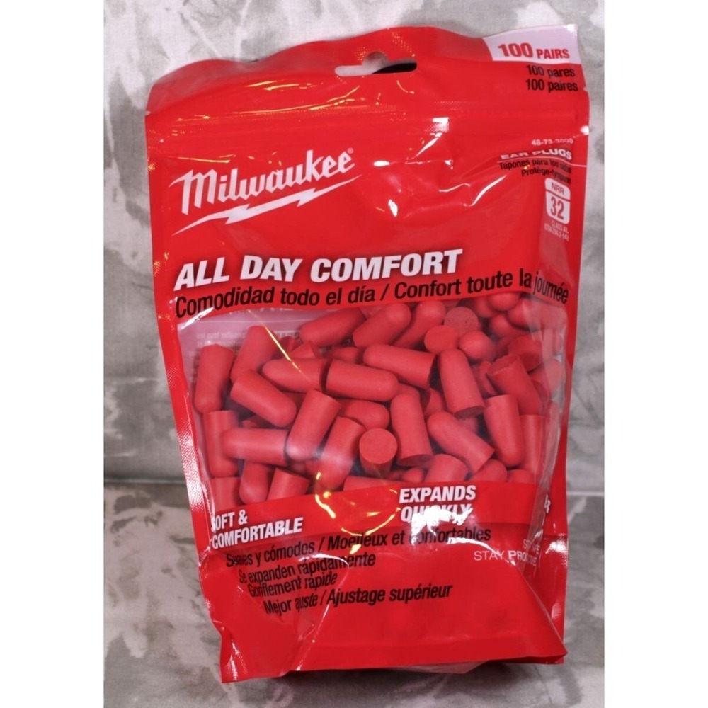 Milwaukee Uncorded Ear Plugs 32 dB NR Tapered 100 Pack
